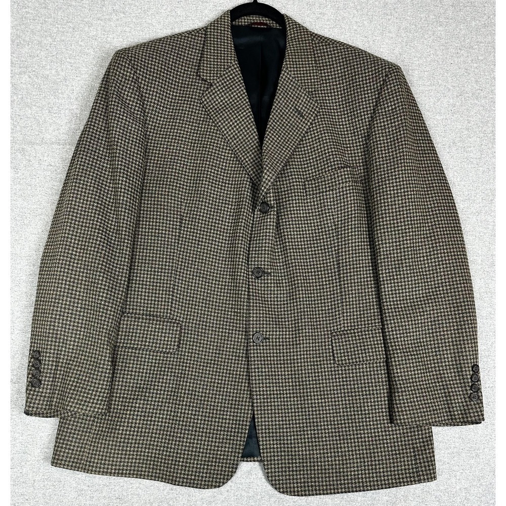 Norm Thompson Blazer Mens 44 Regular Brown Black Check Tweed Sport Coat Jacket